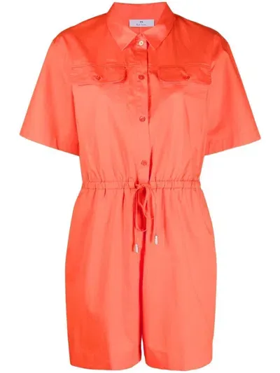 Ps By Paul Smith Stretch-cotton Playsuit In Orange