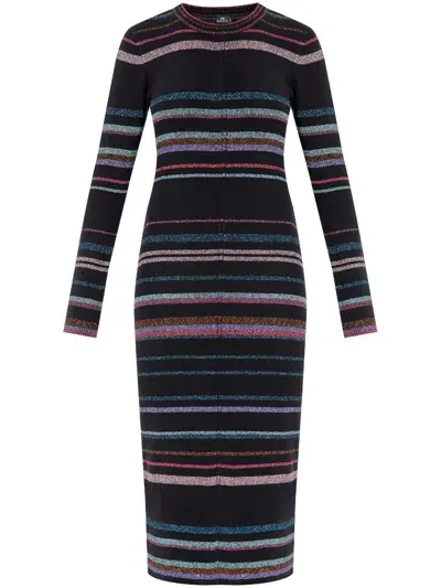 Ps By Paul Smith Striped Midi Dress In Black