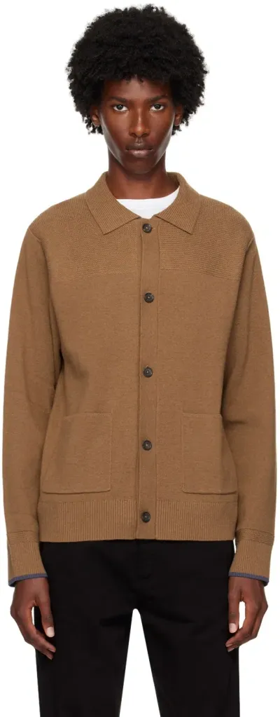 Ps By Paul Smith Tan Spread Collar Cardigan In 67 Browns