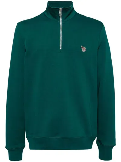 Ps By Paul Smith Zebra Logo Zip-neck Sweatshirt In 绿色