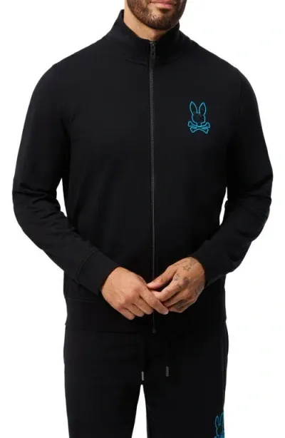 Psycho Bunny Felix Lightweight Knit Zip-up Jacket In Black