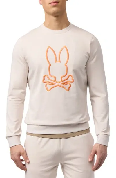 Psycho Bunny Floyd Embroidered Crewneck Sweatshirt In Ivory/cream Beige