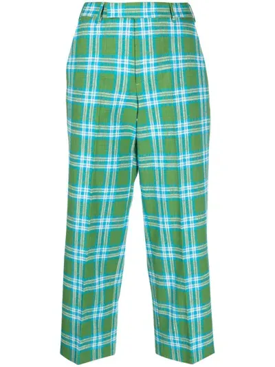 Pt Torino Check-pattern Cropped Trousers In Blue