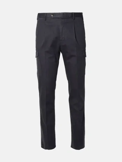 Pt Torino Navy Cotton Blend Trousers