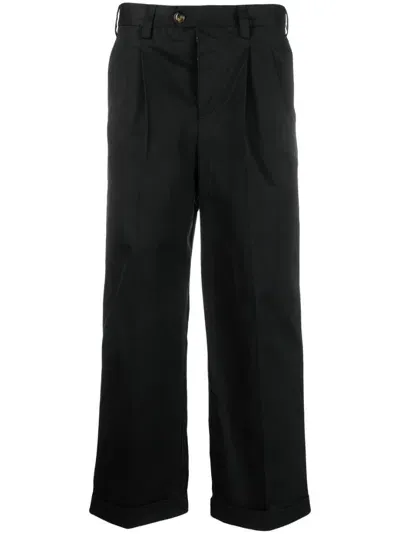 Pt Torino Wide-leg Cropped Trousers In Black