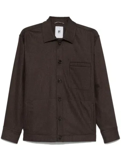 Pt Torino Spread-collar Shirt Jacket In Brown