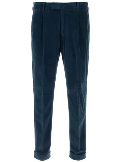 Pt Torino Velvet Tapered Trousers In Blue