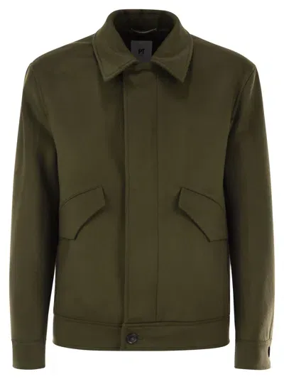 Pt Torino Wool And Cashmere Drap Trucker Jacket In Military Green