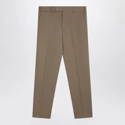 Pt01 Dark Beige Cotton Trousers In Brown