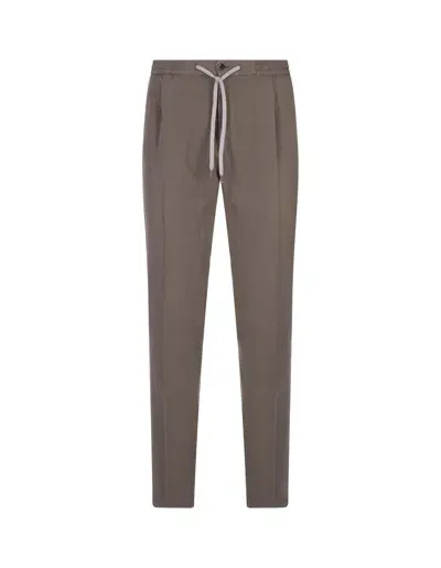 Pt01 Mud Linen Blend Soft Fit Trousers In Tortora