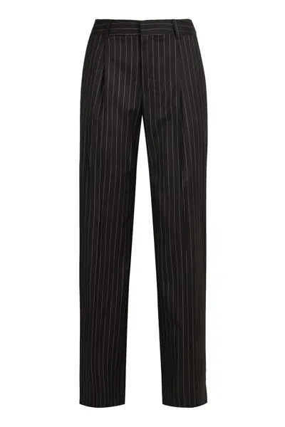 Pt01 Pinstriped Wool Trousers In Black