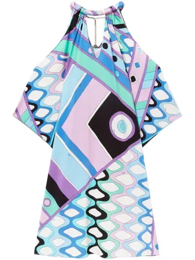 Pucci Vivara-print Cold-shoulder Dress In Multicolor