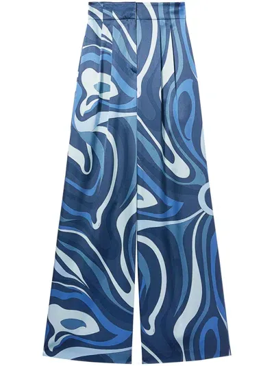 Pucci Abstract-print Silk Culottes In Blue