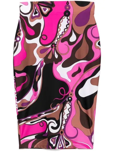 Pucci Abstract-print Skirt In Brown