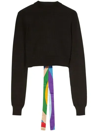 Pucci Abstract-print Trim Cropped Sweater In Black