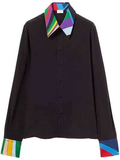 Pucci Abstract-print Trim Silk Shirt In Black