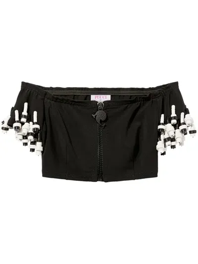 Pucci Bead-embellished Off-shoulder Crop Top In Black