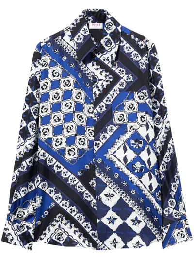 Pucci Festa-print Silk-twill Shirt In Blue