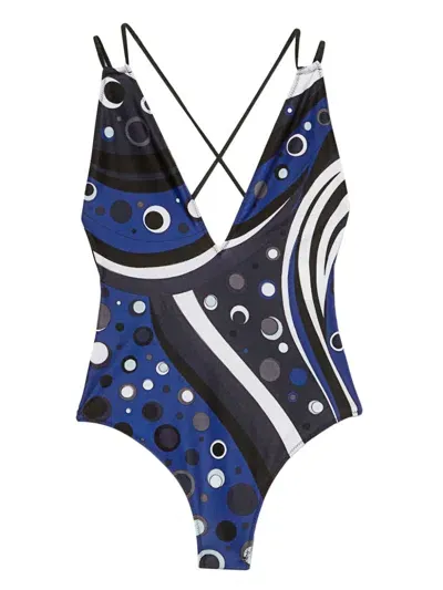 Pucci Fontane-print Swimsuit In Blue