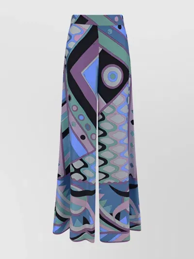 Pucci Geometric Print High Waist Wide-leg Trousers In Celeste