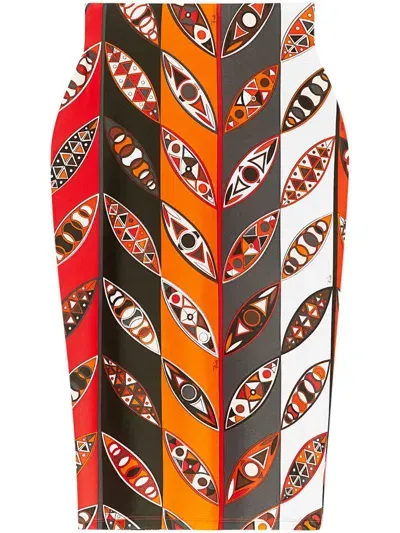 Pucci Girandole-print Pencil Skirt In Orange