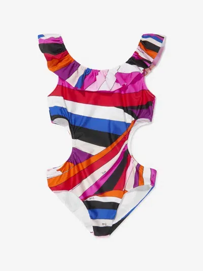 Pucci Kids' Printed Lycra One Piece Swimsuit In Fuchsia,multi