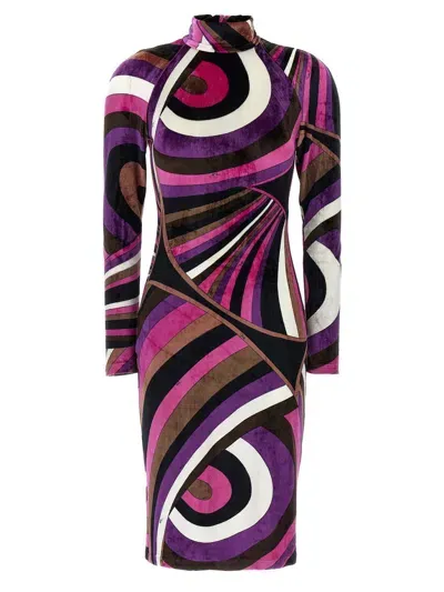 Pucci Iride Chenille Dress In Fuxia/marrone