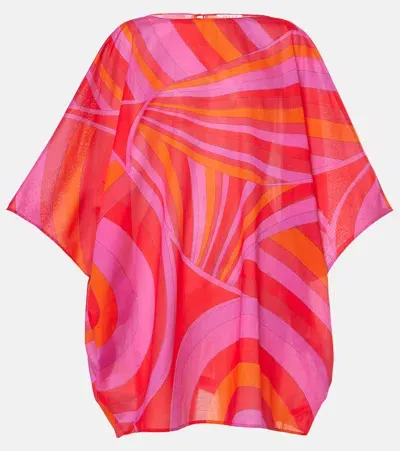 Pucci Iride Cotton Muslin Kaftan In Pink