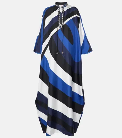 Pucci Iride Embellished Silk Twill Kaftan In Blue