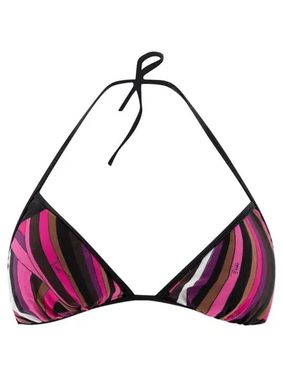 Pucci Printed Lycra Triangle Bikini Top In Fuchsia/brown