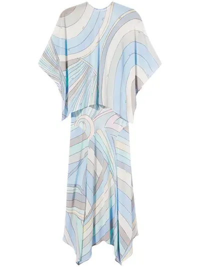 Pucci Iride-print Layered Dress In Blue