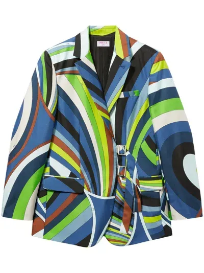 Pucci Iride-print Silk Wrap Blazer In Blue