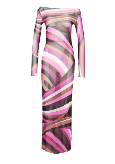 Pucci Iride Print Tulle Dress In Fuchsia