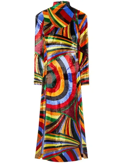 Pucci Iride-print Velvet Maxi Dress In Orange