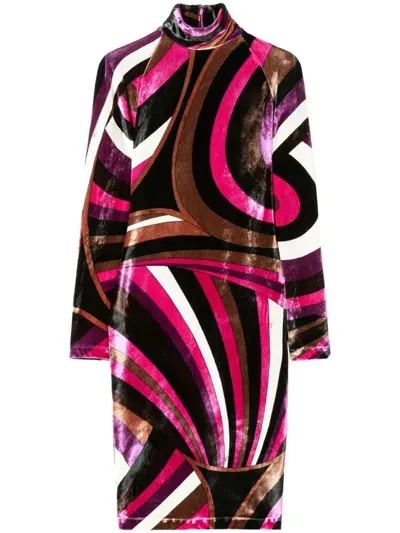 Pucci Iride-print Velvet Mini Dress In Fuchsia