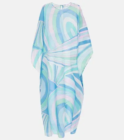 Pucci Iride Printed Cotton Kaftan In Blue