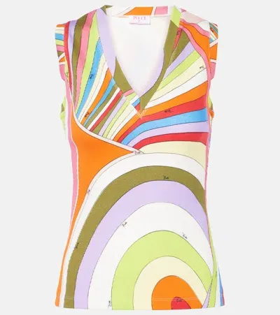 Pucci Iride Ribbed-knit Cotton Tank Top In Multicoloured