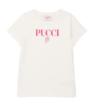 Pucci Junior Kids' Cotton Logo T-shirt In Ivory