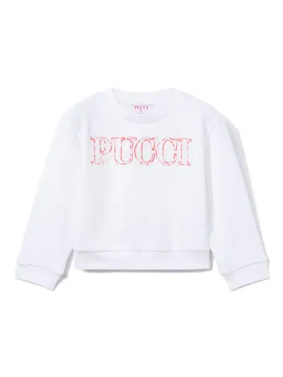 Pucci Junior Kids' Logo-embroidered Cotton Sweatshirt In White