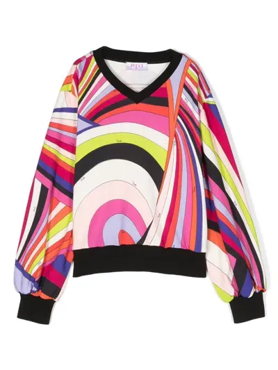 Pucci Junior Iride-print Cotton Sweatshirt In Rosa