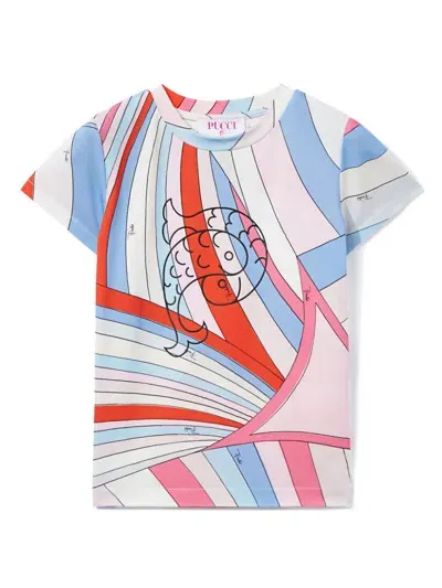 Pucci Junior Kids' Raised-logo Abstract T-shirt In White