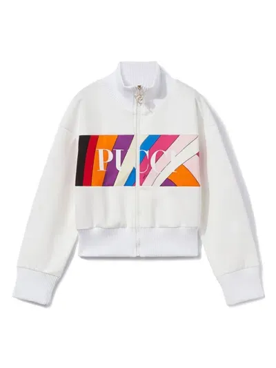 Pucci Junior Kids' Iride-print Zip-up Sweatshirt In White