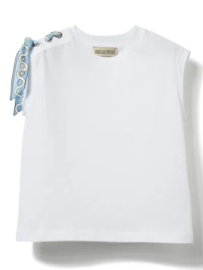 Pucci Junior Kids' Lace-up Cotton T-shirt In White