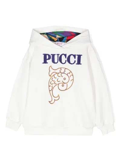 Pucci Junior Kids' Logo-embroidered Hoodie In White