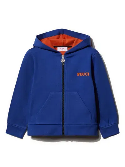 Pucci Junior Kids' Logo-print Cotton Hoodie In 蓝色