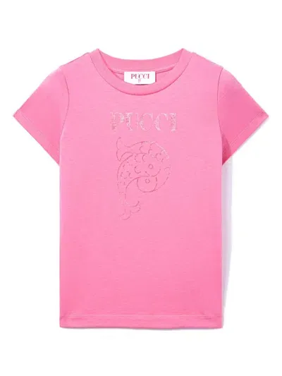 Pucci Junior Kids' Logo-print Cotton T-shirt In Pink