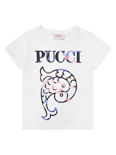 Pucci Junior Kids' Logo-print Cotton T-shirt In White