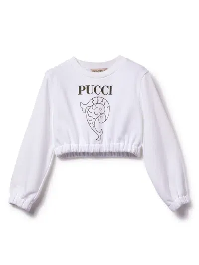 Pucci Junior Kids' Logo-print Cropped Sweatshirt In White