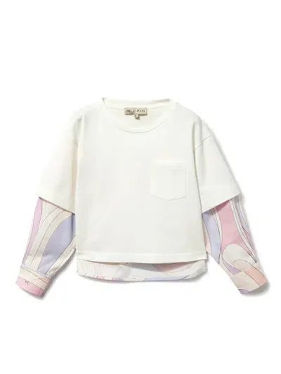 Pucci Junior Kids' Marmo-print Layered Blouse In White