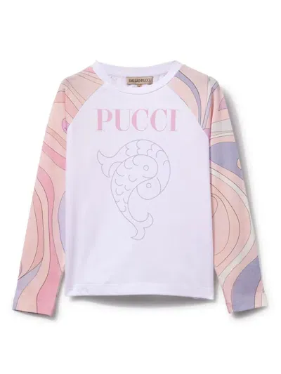 Pucci Junior Kids' Marmo-print T-shirt In White